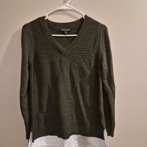 Hilary Radley Ribbed Olive Green Sweater Top
